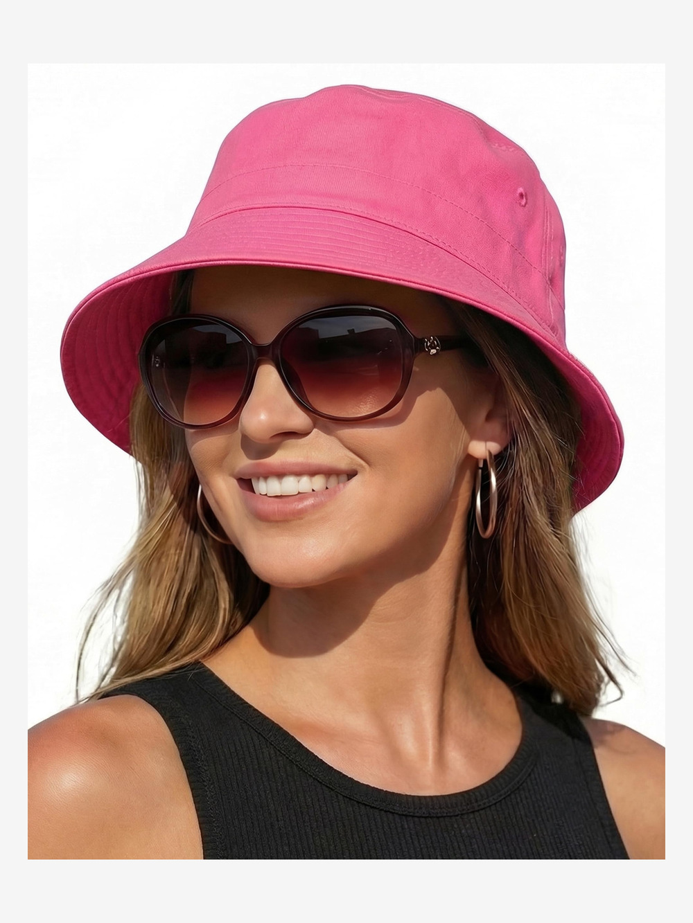 Bucket Sun Hats for Woman Men Cotton Summer Beach Hat Golf | Hot Pink | Size M
